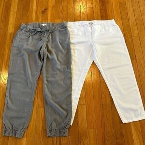 Lot Of 2 Gap Maternity Cropped Crop Capri Pants Size Small White & Gray